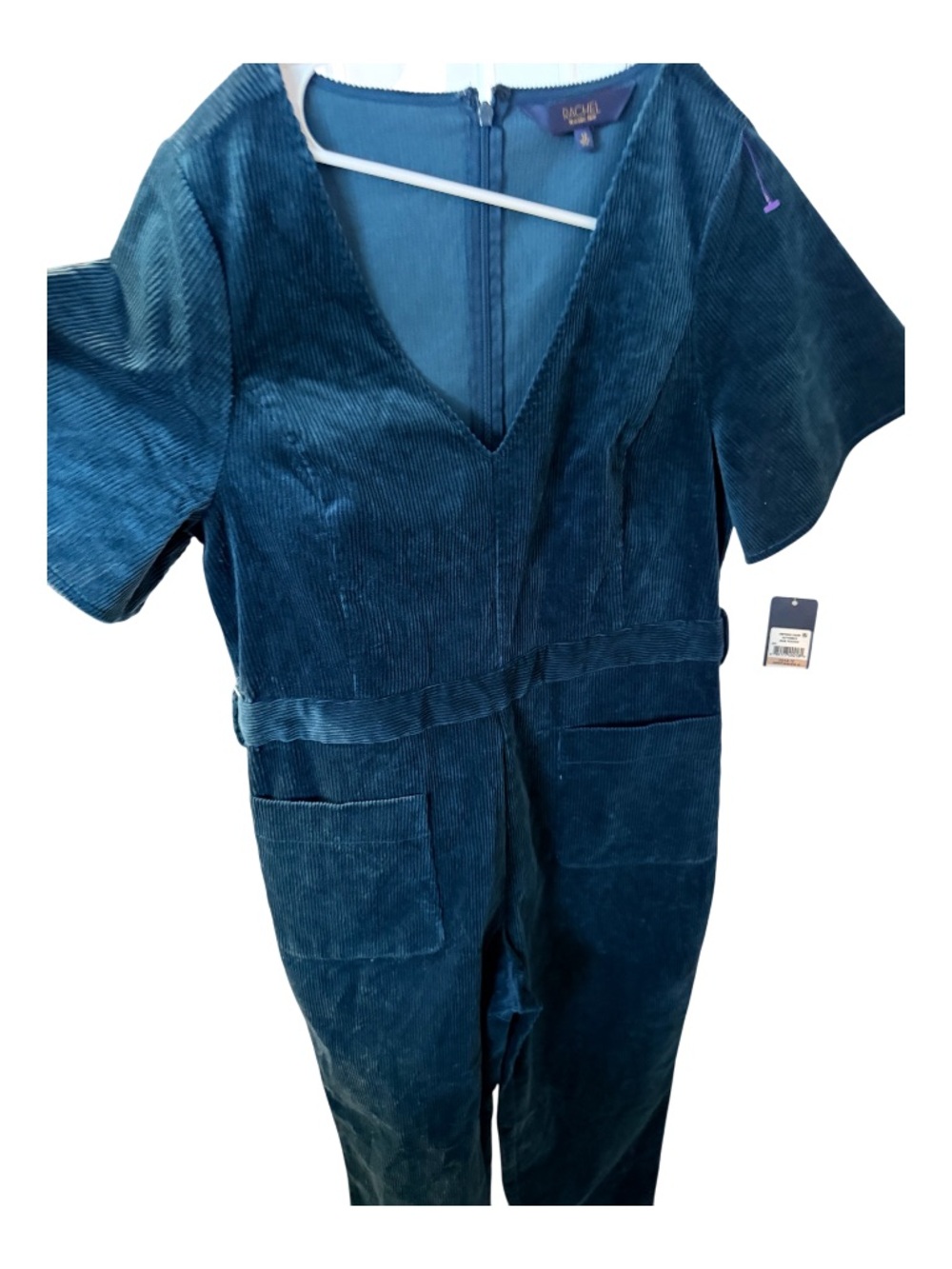 RACHEL Rachel Roy Teal Corduroy V-Neck Short-Sleeve Jumpsuit